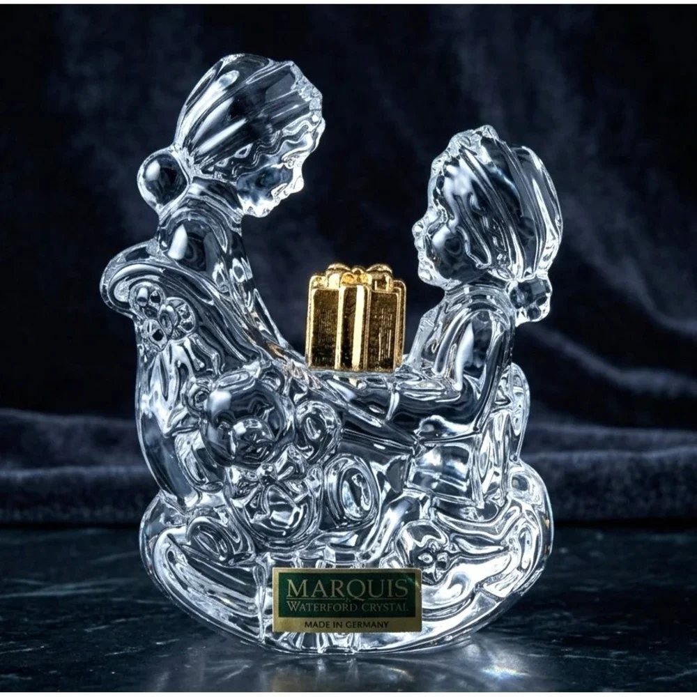 2002‎ Waterford Marquis Crystal Figurine Elves Packing The Sleigh 3rd in Series